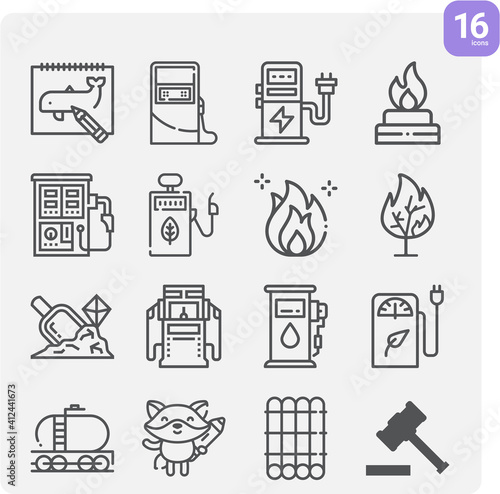 Simple set of charcoal related lineal icons.