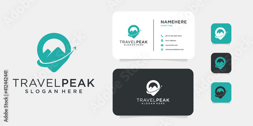 Mountain home logo design icon with business card template. Logo can be used for travel  hiking  vacation  and business company