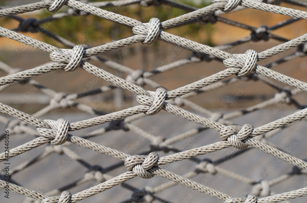 Rope mesh. Marine rope. Knot. Mountaineering equipment.