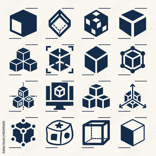 Simple set of third power related filled icons.