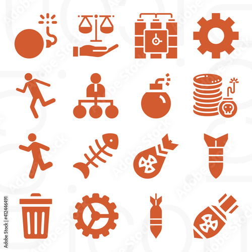 16 pack of disposal  filled web icons set