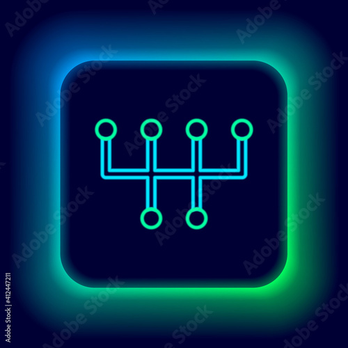 Glowing neon line Gear shifter icon isolated on black background. Transmission icon. Colorful outline concept. Vector.