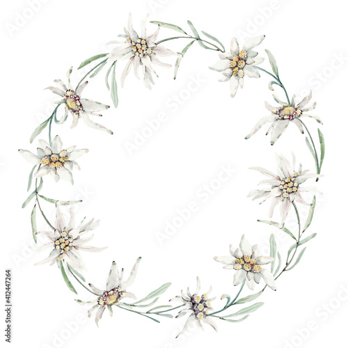 watercolor flower circle frame.