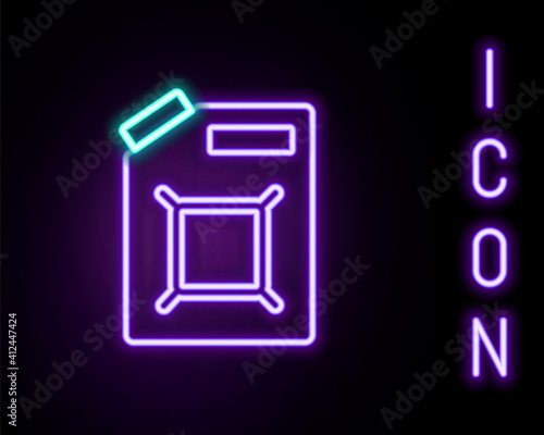 Glowing neon line Canister for gasoline icon isolated on black background. Diesel gas icon. Colorful outline concept. Vector.