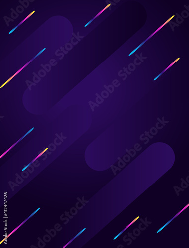 Abstract geometric vertical background. Modern futuristic style. Banner with chaotic geometric rainbow stripes. sparks on dark background.