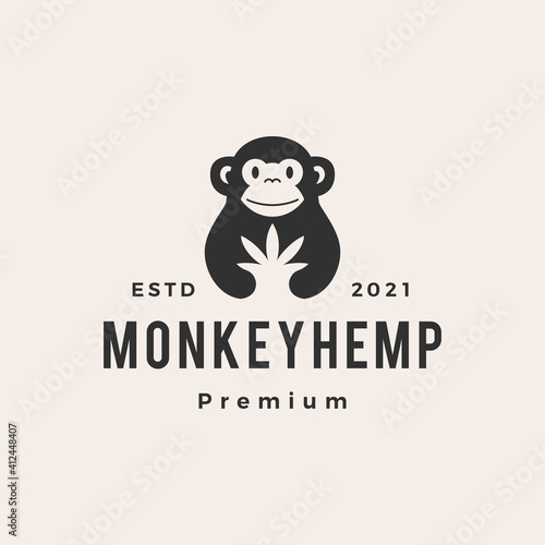 monkey cannabis hipster vintage logo vector icon illustration