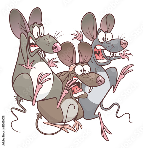 Scared pest mice cartoon vector illustration. Cartoon pest mouse series.