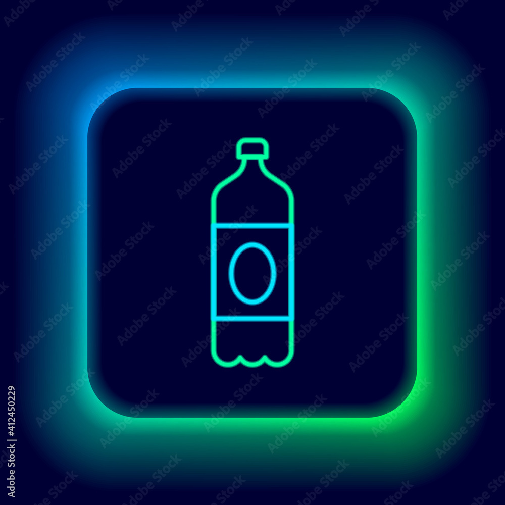 Glowing neon line Plastic beer bottle icon isolated on black background. Colorful outline concept. Vector. Glowing neon line Plastic beer bottle icon isolated on black background. Colorful outline concept. Vector.