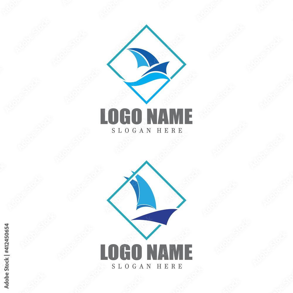 Fototapeta premium Ocean cruise liner ship silhouette simple linear logo