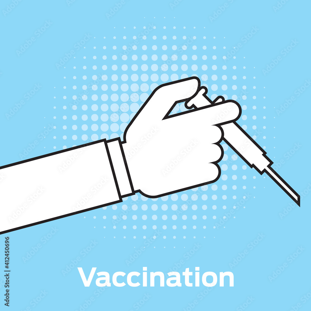 Hand holding a syringe with a vaccine, illustration vector