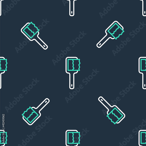 Line Sauna brush icon isolated seamless pattern on black background. Wooden brush with coarse bristles for washing in the bath. Anti cellulite massage. Vector.