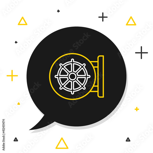 Line Dharma wheel icon isolated on white background. Buddhism religion sign. Dharmachakra symbol. Colorful outline concept. Vector.