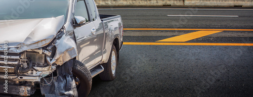 Photography Pickup truck car crash damaged from accident on highway road