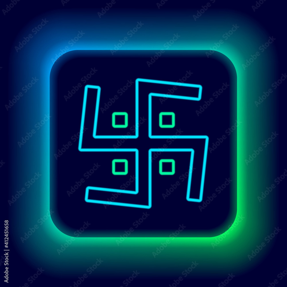 Glowing neon line Hindu swastika religious symbol icon isolated on black background. Colorful outline concept. Vector. Glowing neon line Hindu swastika religious symbol icon isolated on black background. Colorful outline concept. Vector.