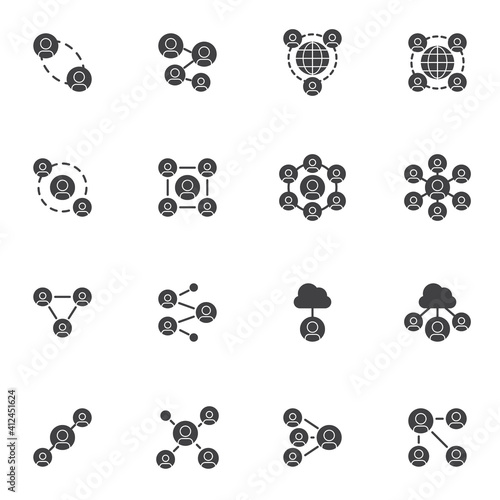 Business people communication vector icons set  people network connection modern solid symbol collection  filled style pictogram pack. Signs  logo illustration. Set includes icons as teamwork group