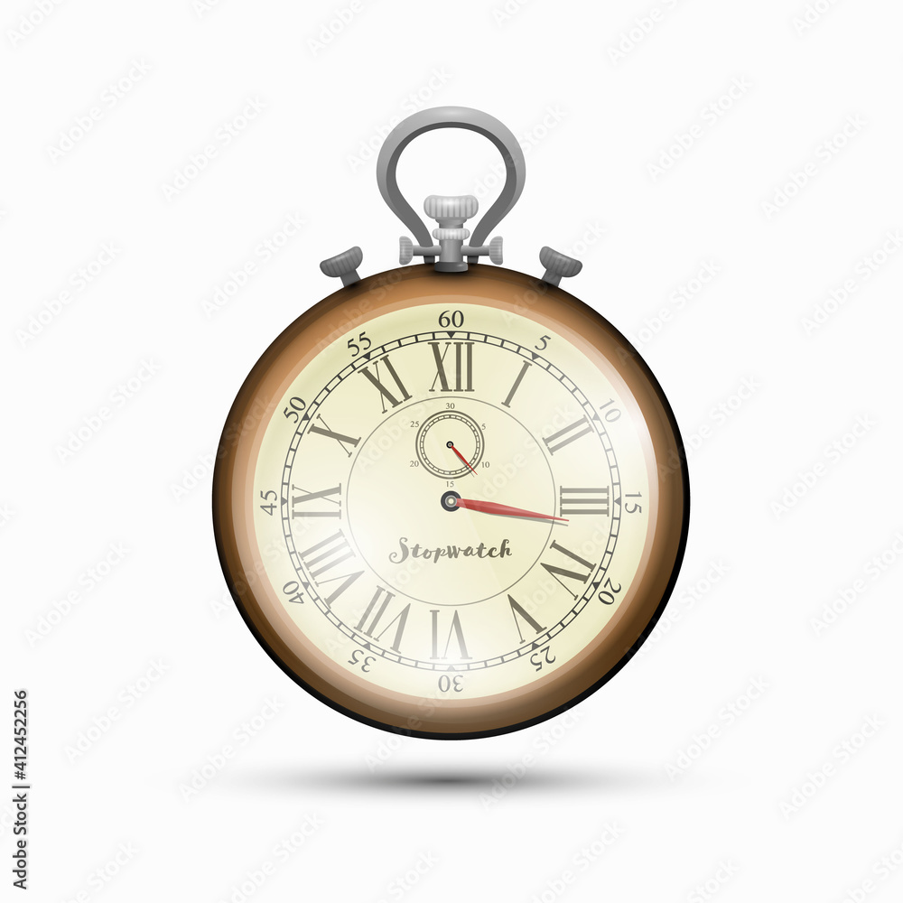 Retro Vector Wooden Stopwatch with Roman Numbers Isolated Retro Vector Wooden Stopwatch with Roman Numbers Isolated