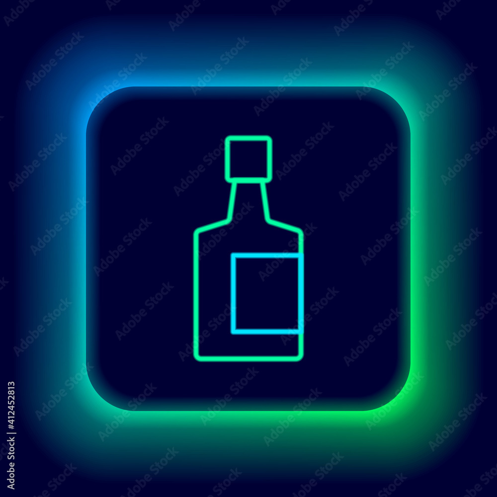 Glowing neon line Tequila bottle icon isolated on black background. Mexican alcohol drink. Colorful outline concept. Vector. Glowing neon line Tequila bottle icon isolated on black background. Mexican alcohol drink. Colorful outline concept. Vector.