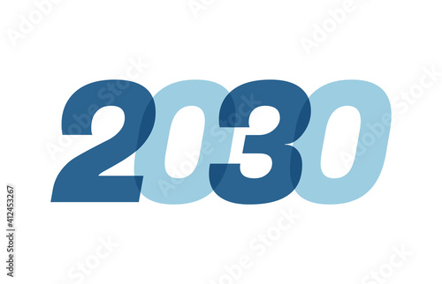 Happy New Year 2030 Text Design. 2030 Number logo design for Brochure design template, card, banner Isolated on white background. Vector illustration