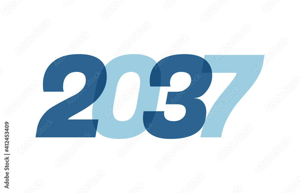 Happy New Year 2037 Text Design. 2037 Number logo design for