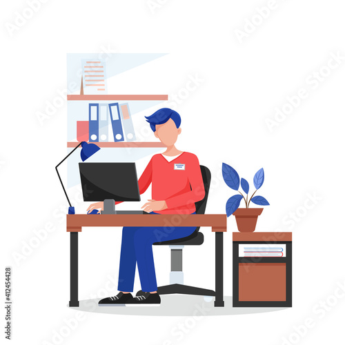 Office work. Man is working in a comfortable office.