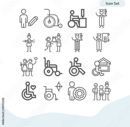 Simple set of wheelchair related lineal icons.