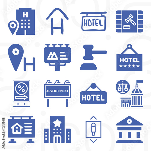 16 pack of motor inn  filled web icons set