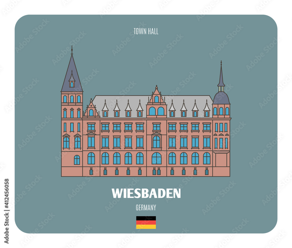 Town Hall in Wiesbaden, Germany. Architectural symbols of European cities
