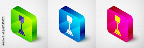 Isometric Gear shifter icon isolated on grey background. Manual transmission icon. Square button. Vector.