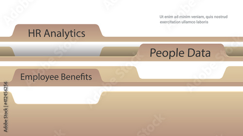file register folders with employee benefits HR analytics and people data documents cardboard index cards horizontal copy space vector illustration