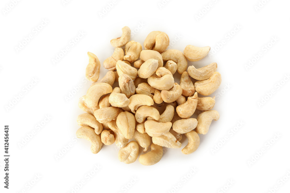 Heap of tasty cashew nuts isolated on white background Heap of tasty cashew nuts isolated on white background