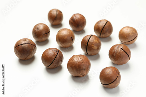 Wallpaper Mural Flat lay with tasty macadamia nuts on white background Torontodigital.ca