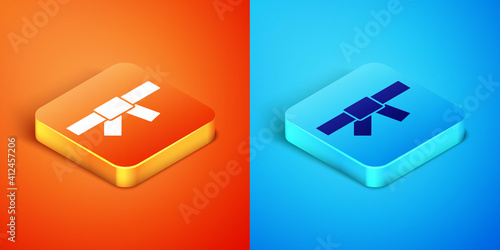 Isometric Black karate belt icon isolated on orange and blue background. Vector.