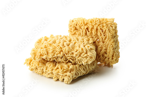 Canvas Print Uncooked instant noodles isolated on white background