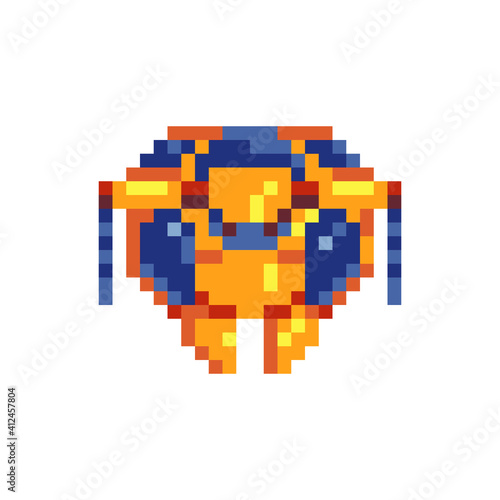 Insect head. Pixel art 80 style. Isolated vector illustration. Video game assets. 8-bit sprite. Sticker, logo and embroidery design. 