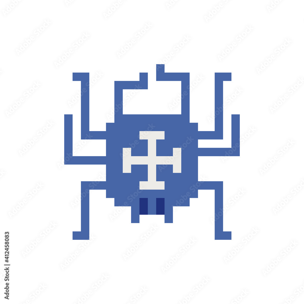 Virus Computer Sprite Spider icon. Dangerous Poison, Virus technology. Pixel art style for ...