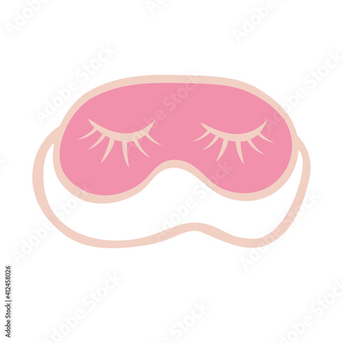 ..Cute pink sleeping mask with closed eyes and eyelashes. Night accessory to sleep, travel and recreation. A symbol of pajama party...