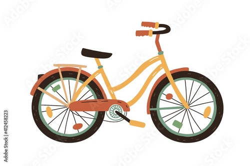 Bright childish bicycle or bike decorated with illumination on wheel spokes. ...