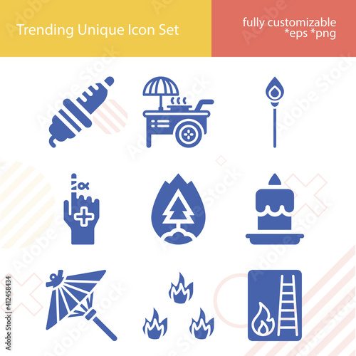 Simple set of burn related filled icons.