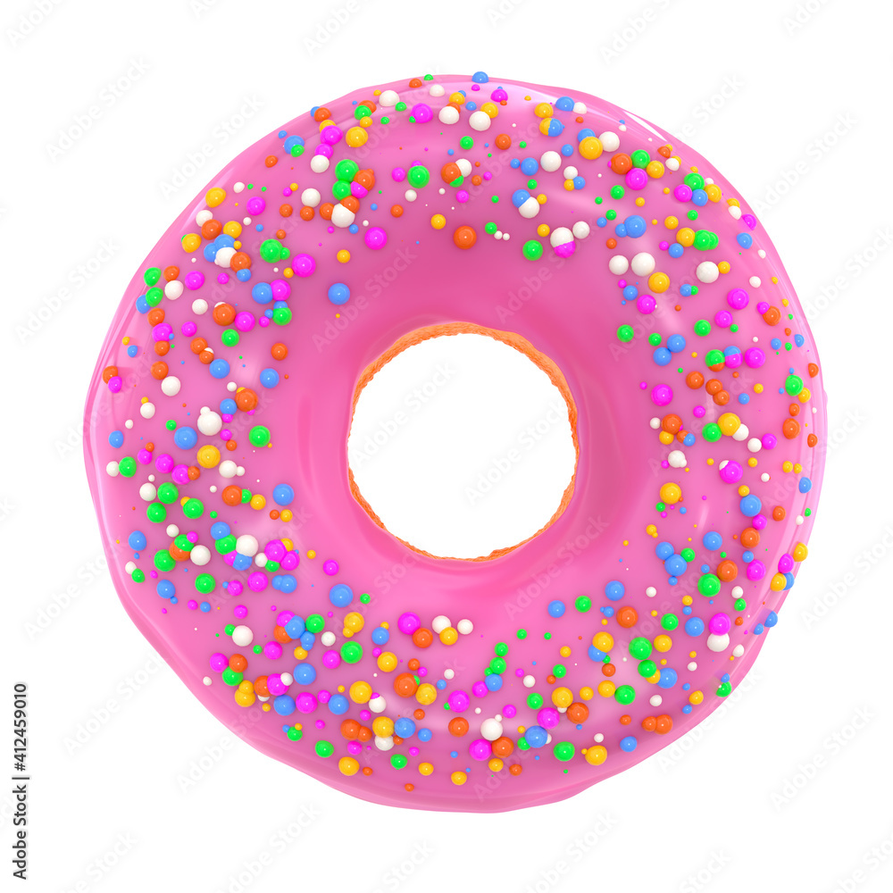 Glazed donut with sprinkles on a white background front view Glazed donut with sprinkles on a white background front view