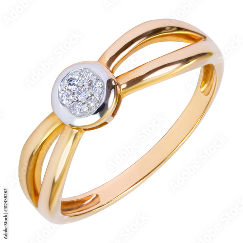 Gold ring with several diamonds isolated on white background, closeup