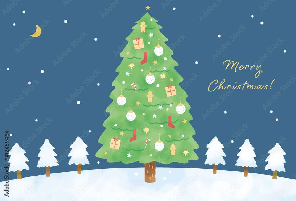 大きなクリスマスツリーのグリーティングカードイラスト
大きなクリスマスツリーのグリーティングカードイラスト
