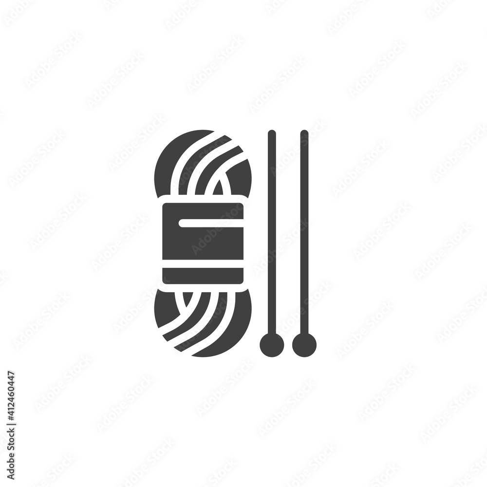 Yarn and knitting needles vector icon. filled flat sign for mobile concept and web design. Knitting thread and needles glyph icon. Symbol, logo illustration. Vector graphics Yarn and knitting needles vector icon. filled flat sign for mobile concept and web design. Knitting thread and needles glyph icon. Symbol, logo illustration. Vector graphics