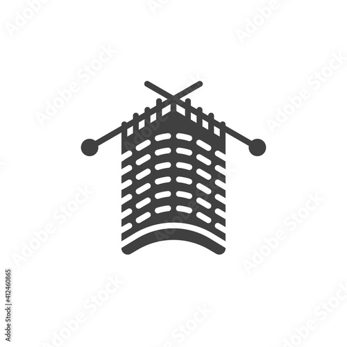 Knitting project vector icon. filled flat sign for mobile concept and web design. Knitting scarf with needles glyph icon. Symbol, logo illustration. Vector graphics