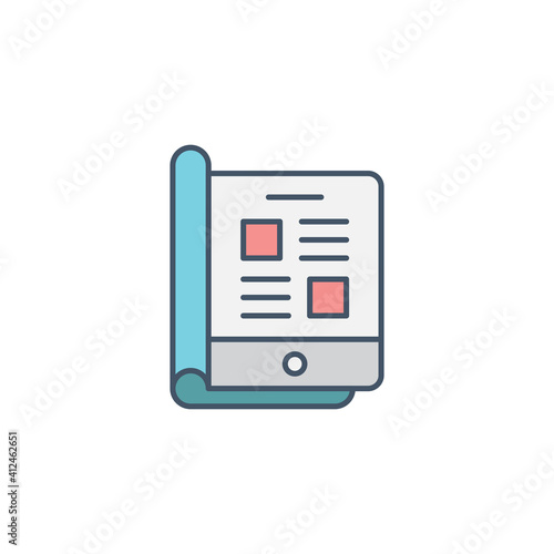 Online magazine icon, color, line, outline vector sign, linear style pictogram isolated on white. Symbol, logo illustration