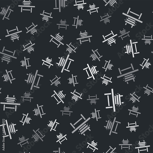 Grey Sauna bench with bucket icon isolated seamless pattern on black background. Vector.