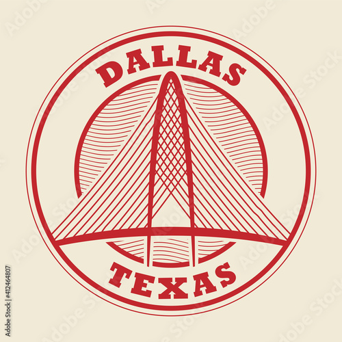 Stamp or label with words Dallas, Texas inside