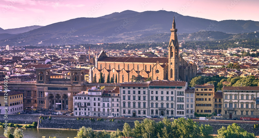 Panoramic view of Basilica di Santa Croce. Florence, Italy.