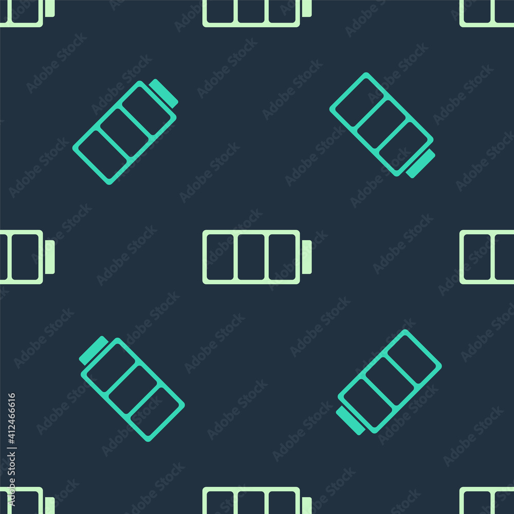 Green and beige Battery charge level indicator icon isolated seamless pattern on blue background. Vector. Green and beige Battery charge level indicator icon isolated seamless pattern on blue background. Vector.