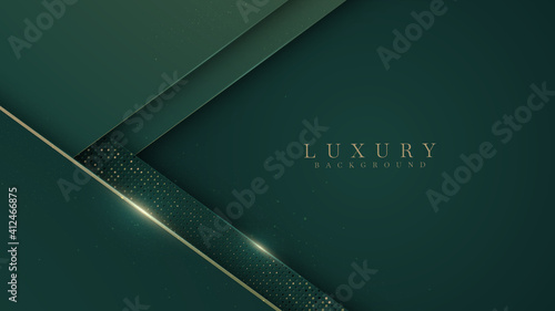 Abstract green luxury background with golden line on dark , Realistic paper cut style 3d. vector illustration.