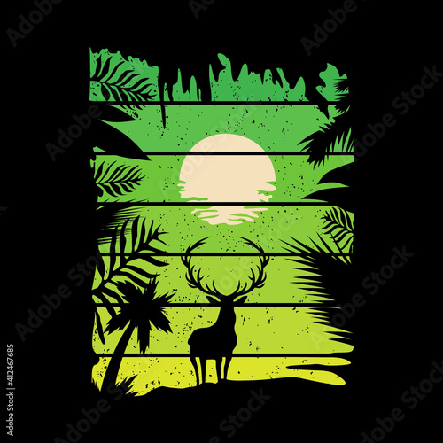 Deer in paradise vector illustration, Deer hunter Good for greeting card and t-shirt print, flyer, poster design, mug.